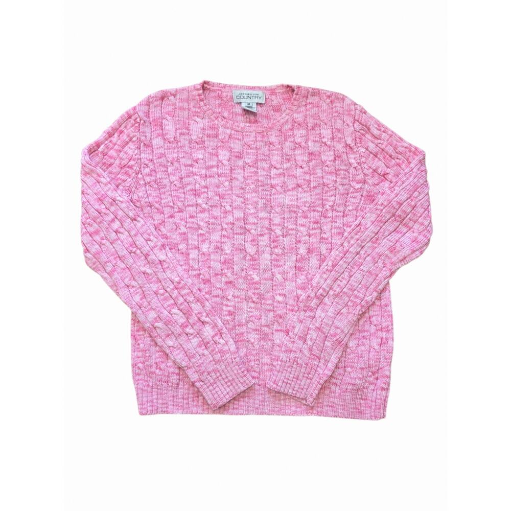 Jones New York Country Cable Knit Sweater Pink Crewneck Preppy Cottagecore EUC